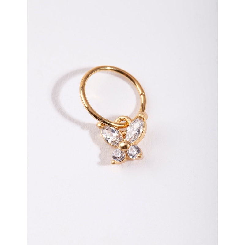 Gold Surgical Steel Cubic Zirconia Butterfly Clicker Earring