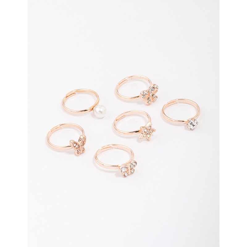 Kids Rose Gold Diamante Butterfly Earring 6-Pack