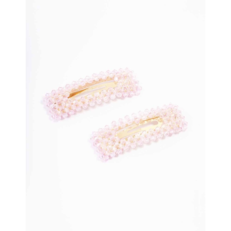 Pink Facet Beaded Hair Clip Pack