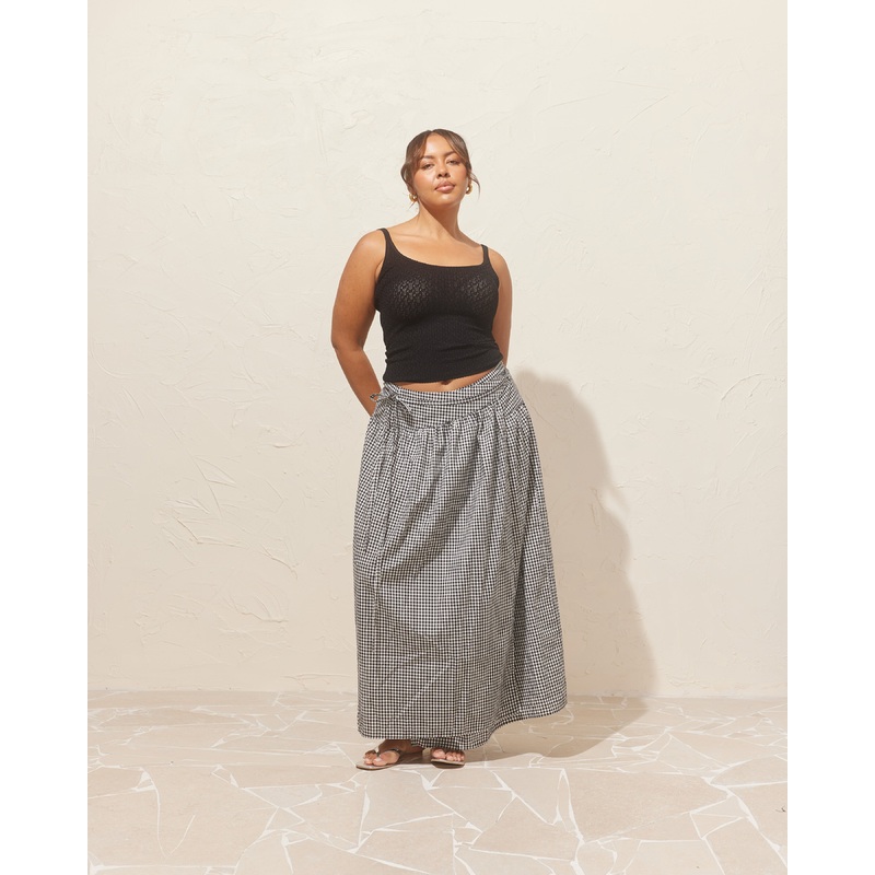 RODEO MAXI SKIRT BLACK GINGHAM