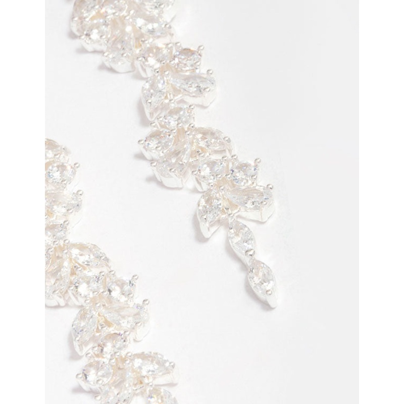 Silver Plated Cubic Zirconia Dainty Vine Drop Earrings