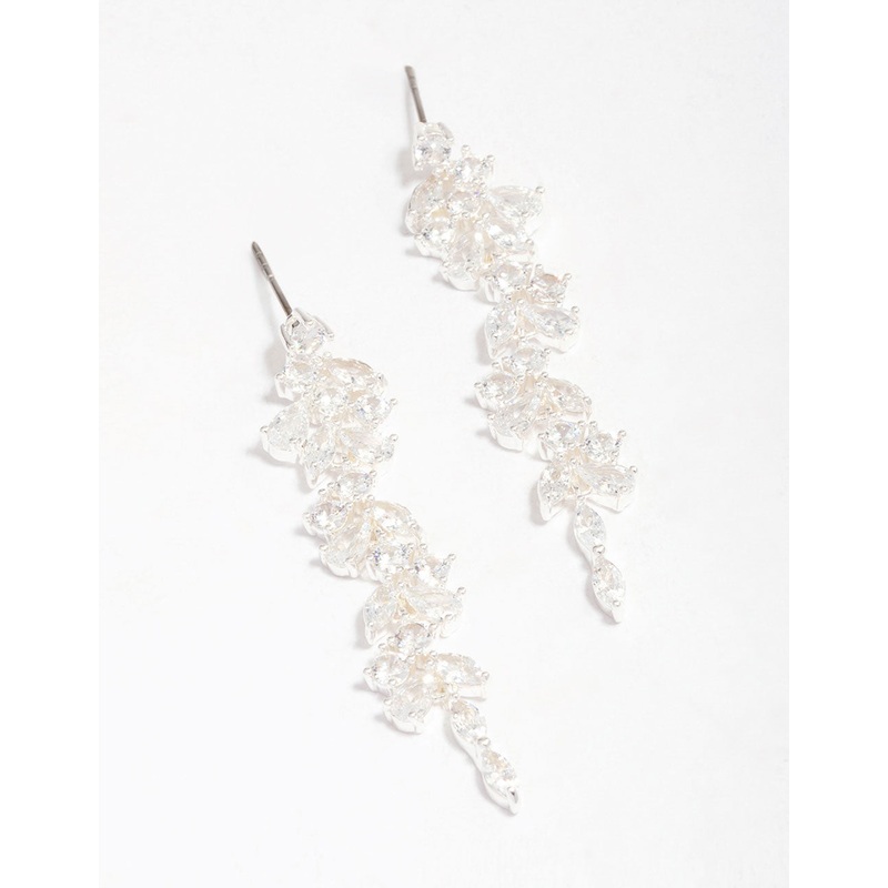 Silver Plated Cubic Zirconia Dainty Vine Drop Earrings