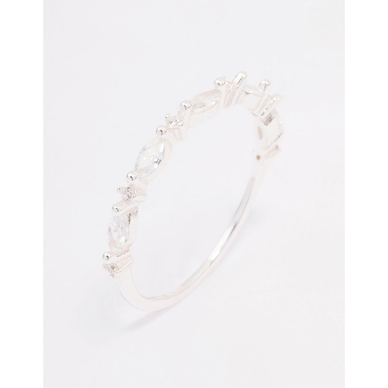 Sterling Silver Cubic Zirconia Alternating Marquise Round Ring