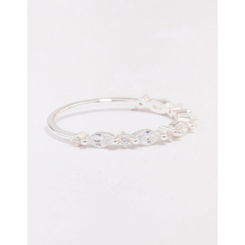 Sterling Silver Cubic Zirconia Alternating Marquise Round Ring