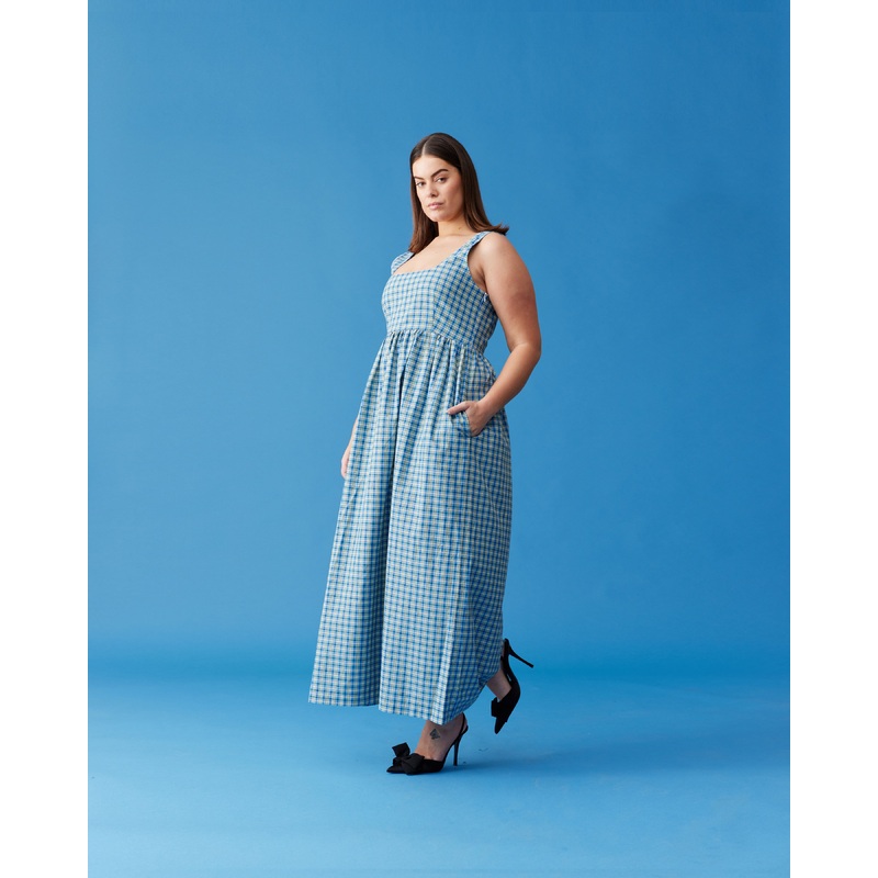 TULIP MAXI DRESS BLUE YELLOW CHECK