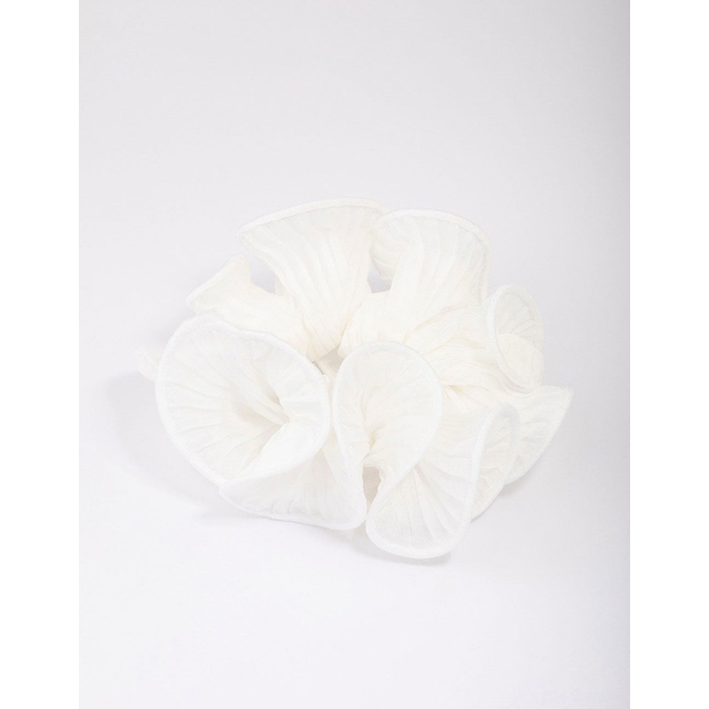 White Fabric Pleated Hair Scrunchie