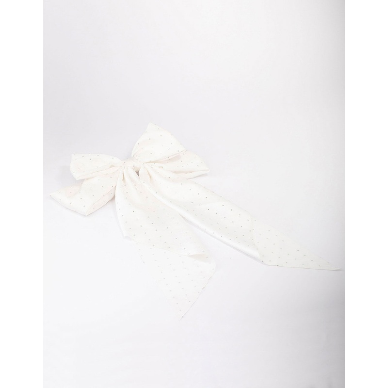White Fabric Satin Drop Bow Hair Clip