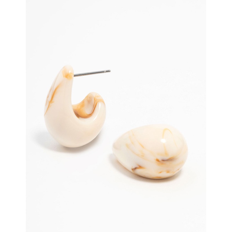 Cream Marble Teardrop Earrings