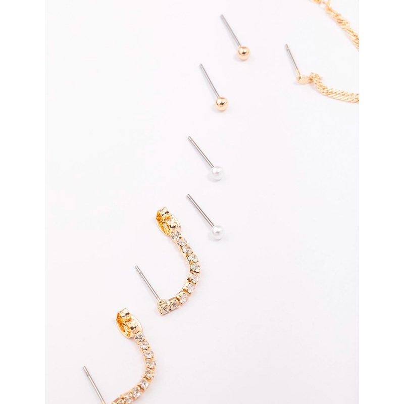 Gold Mixed Chain & Drop Earring 4-Pack