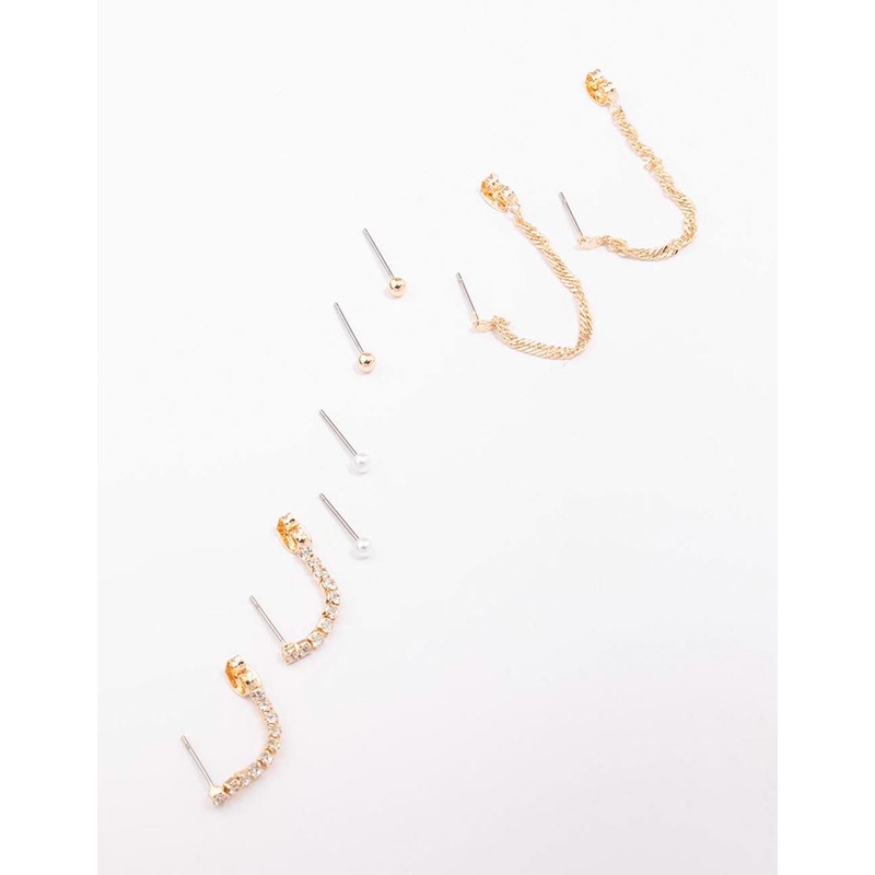 Gold Mixed Chain & Drop Earring 4-Pack