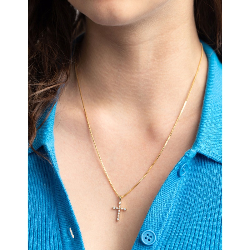 Gold Plated Cubic Zirconia Cross Chain Necklace