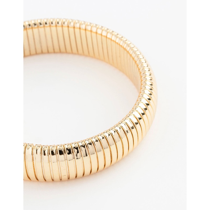 Gold Plated Wide Ribbed Bangle