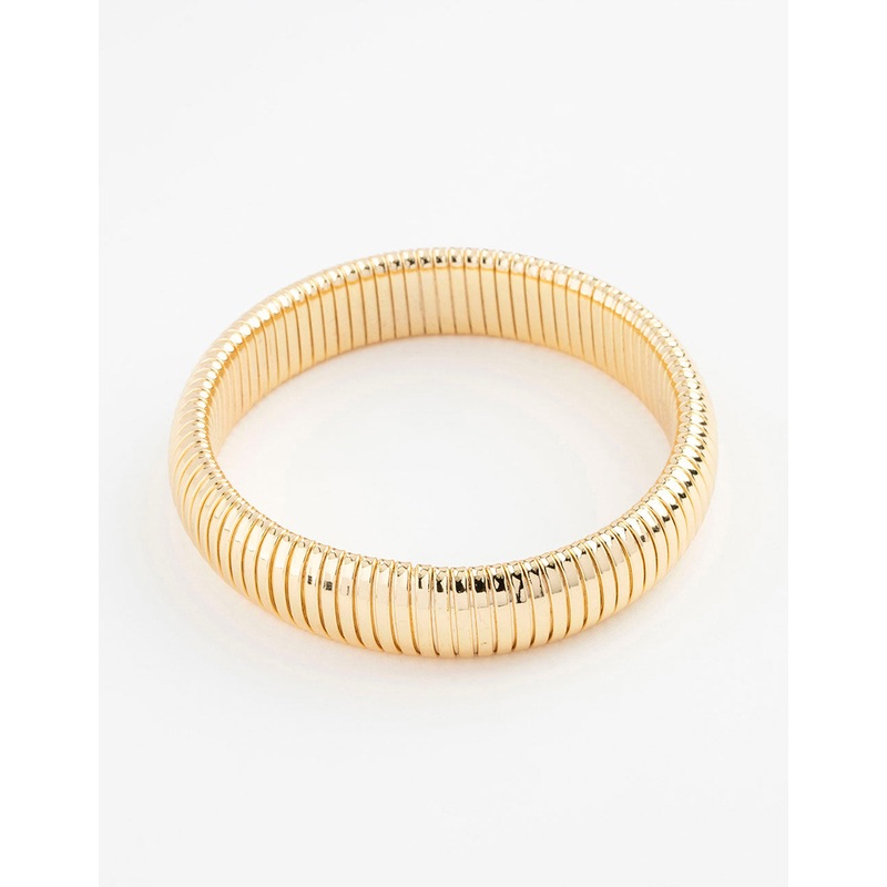 Gold Plated Wide Ribbed Bangle