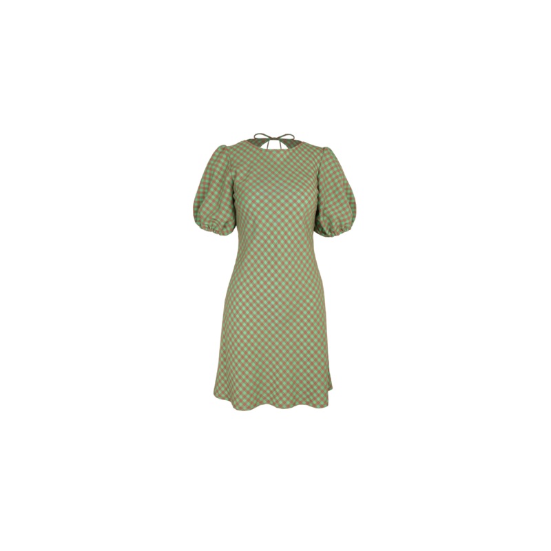 KENDALL GINGHAM MINI DRESS GREEN AND BROWN GINGHAM