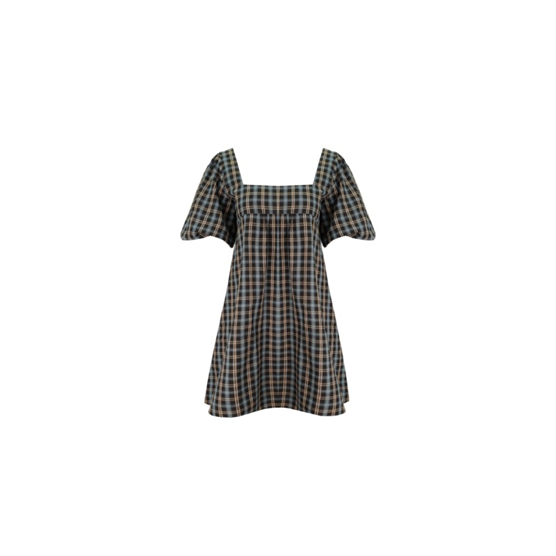 MARGIE PUFF SLEEVE MINI DRESS BLACK TARTAN