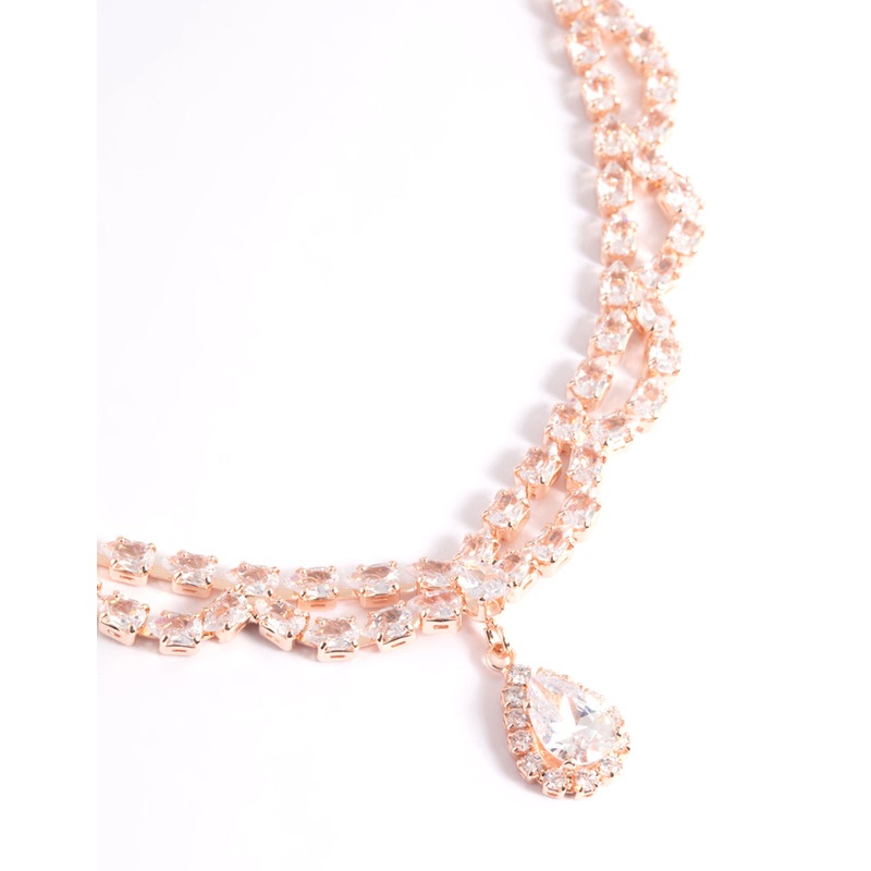 Rose Gold Cubic Zirconia Lace Teardrop Necklace
