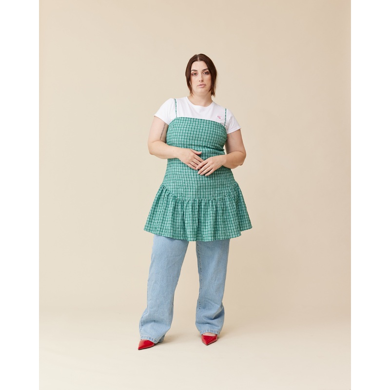 TRULLI MINI DRESS GREEN AQUA CHECK