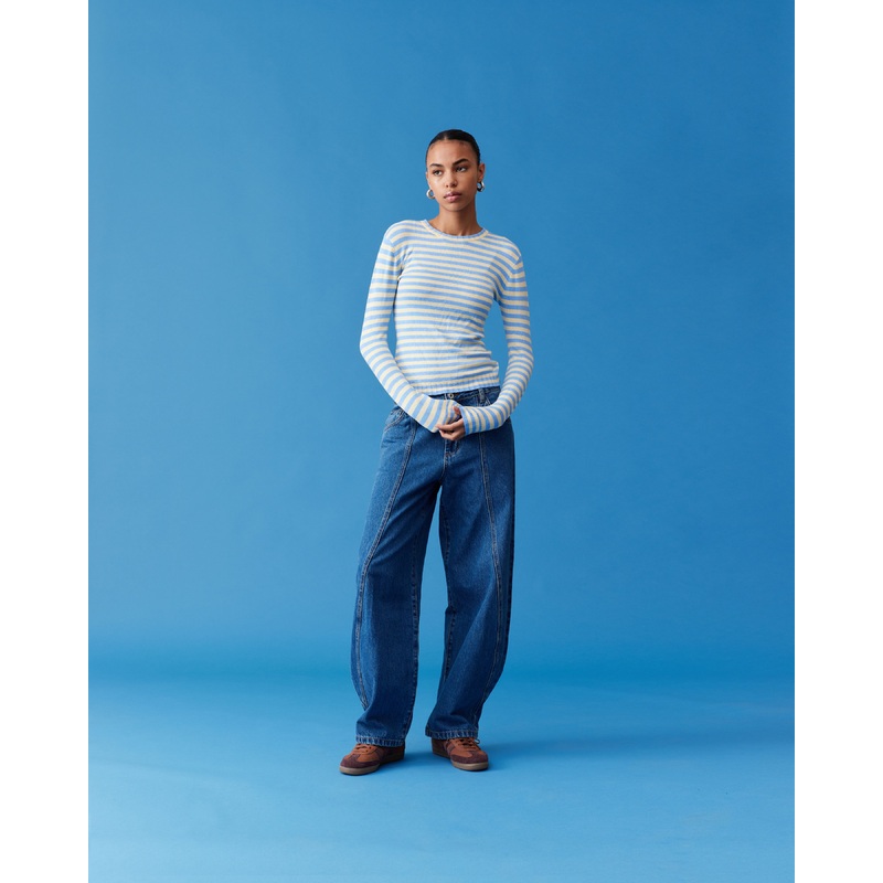 ESME LONG SLEEVE BLUE BUTTER STRIPE