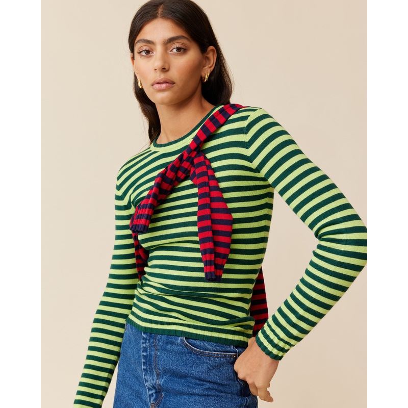 ESME LONG SLEEVE FOREST LIME STRIPE