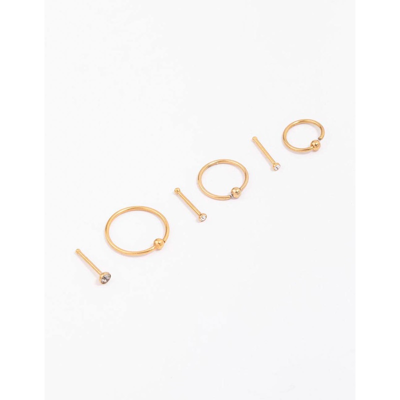 Gold Plated Surgical Steel Graduating Cubic Zirconia Nose Piercing 6-Pack