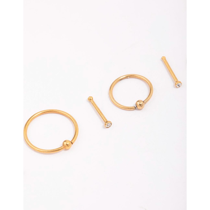 Gold Plated Surgical Steel Graduating Cubic Zirconia Nose Piercing 6-Pack