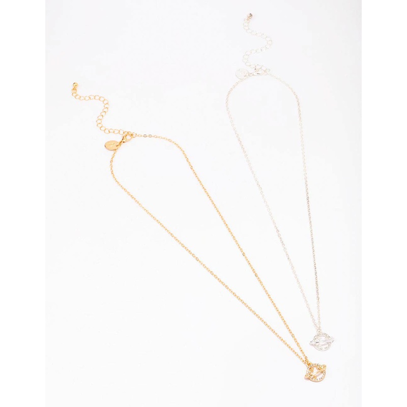 Gold & Silver Two-Tone Diamante Planet Necklace Pack