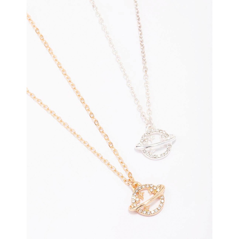 Gold & Silver Two-Tone Diamante Planet Necklace Pack