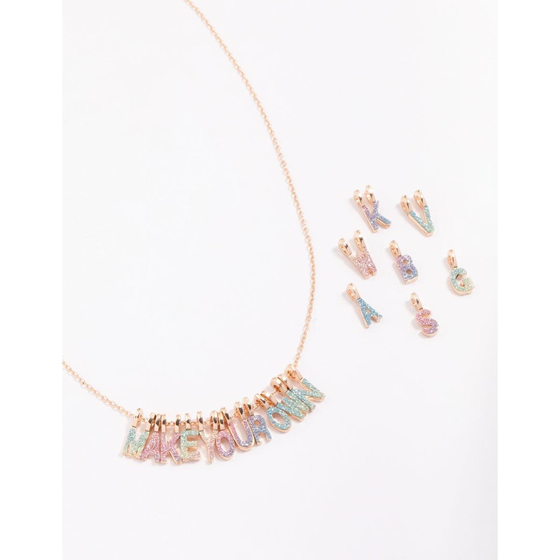 Kids Gold Make Your Own DIY Rainbow Glitter Charm Necklace Kit