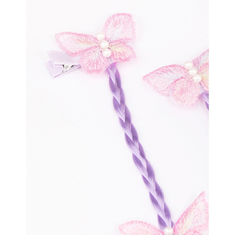 Kids Lilac Faux Hair Extension Butterfly Hair Clip