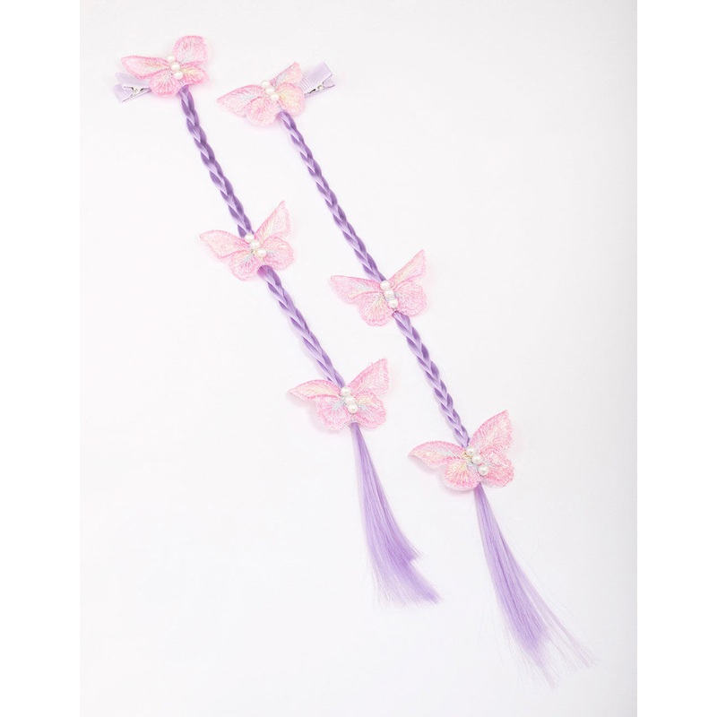 Kids Lilac Faux Hair Extension Butterfly Hair Clip