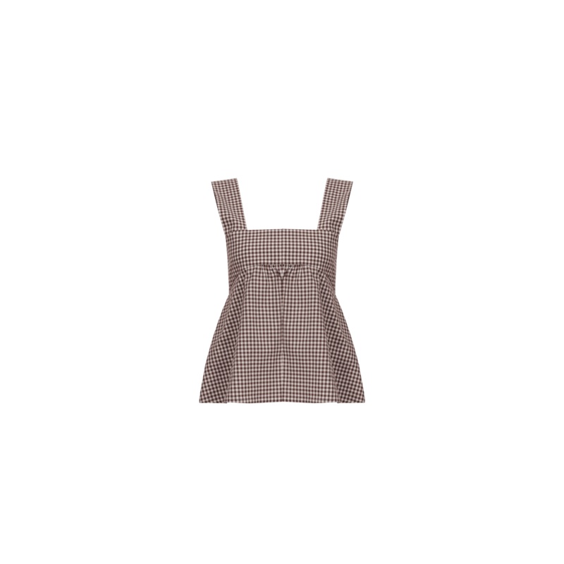 MARGIE TIE-BACK TOP BROWN GINGHAM