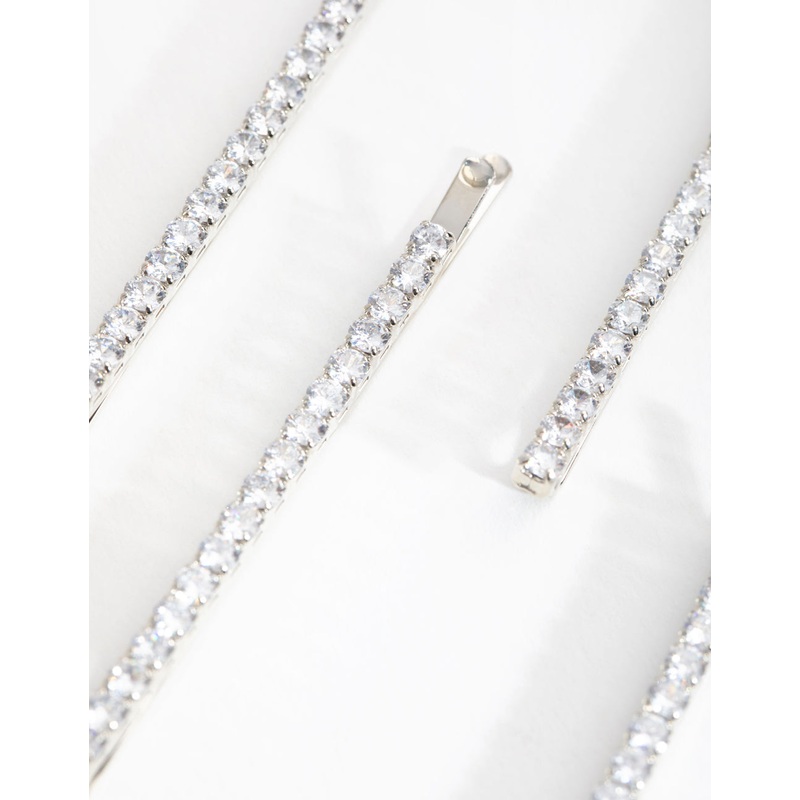 Silver Cubic Zirconia Simple Hair Slide 4-Pack