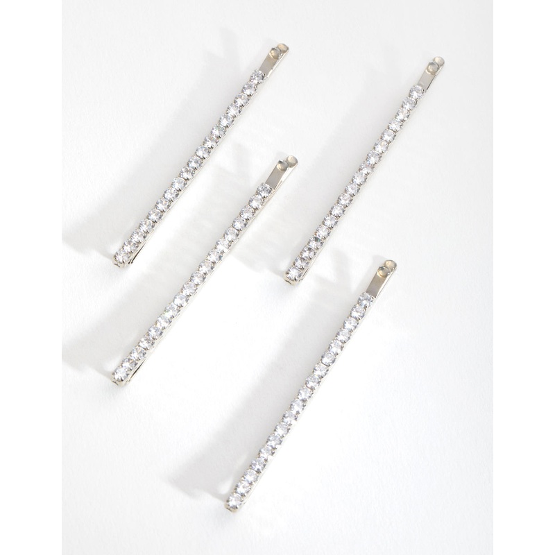 Silver Cubic Zirconia Simple Hair Slide 4-Pack