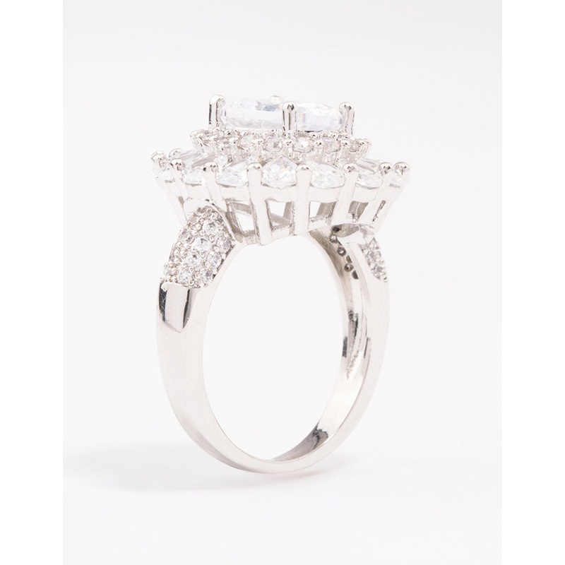 Silver Glistening Cubic Zirconia Oval Cocktail Ring