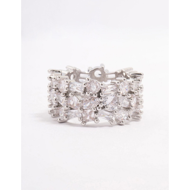 Silver Mixed Stone Cubic Zirconia Band Ring