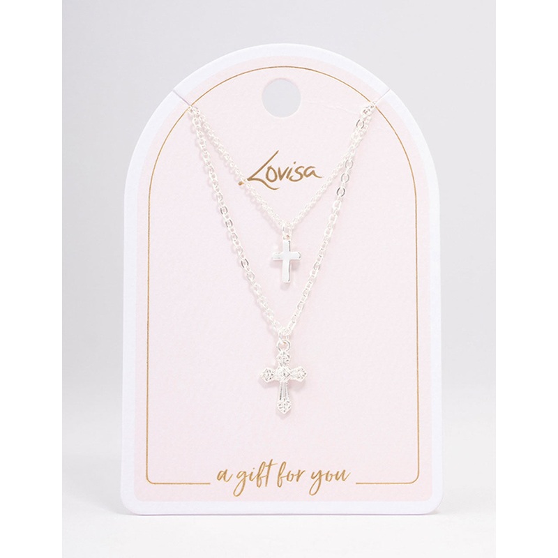 Silver Mixed Texture Cross Necklace