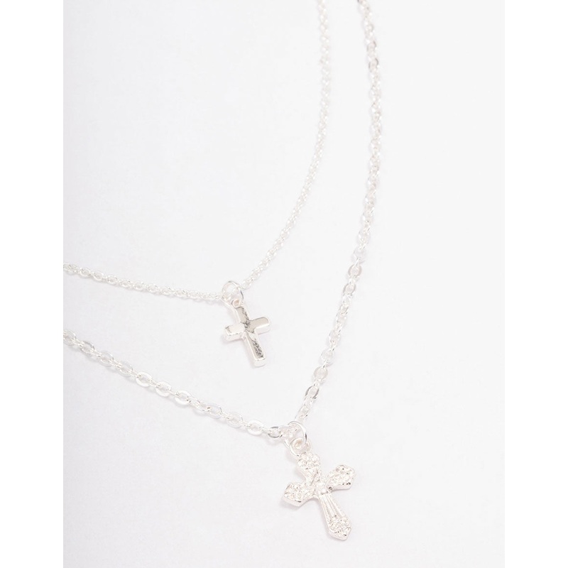 Silver Mixed Texture Cross Necklace
