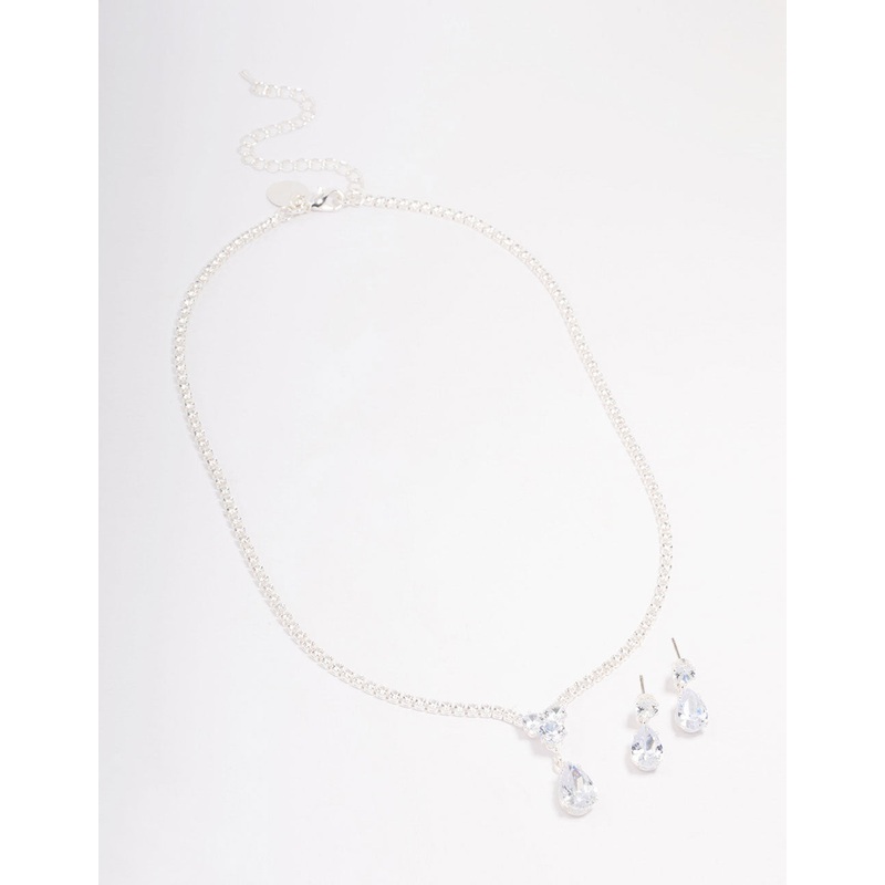 Silver Solitaire Necklace & Earring Jewellery Set