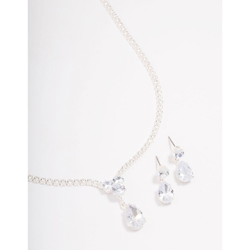 Silver Solitaire Necklace & Earring Jewellery Set