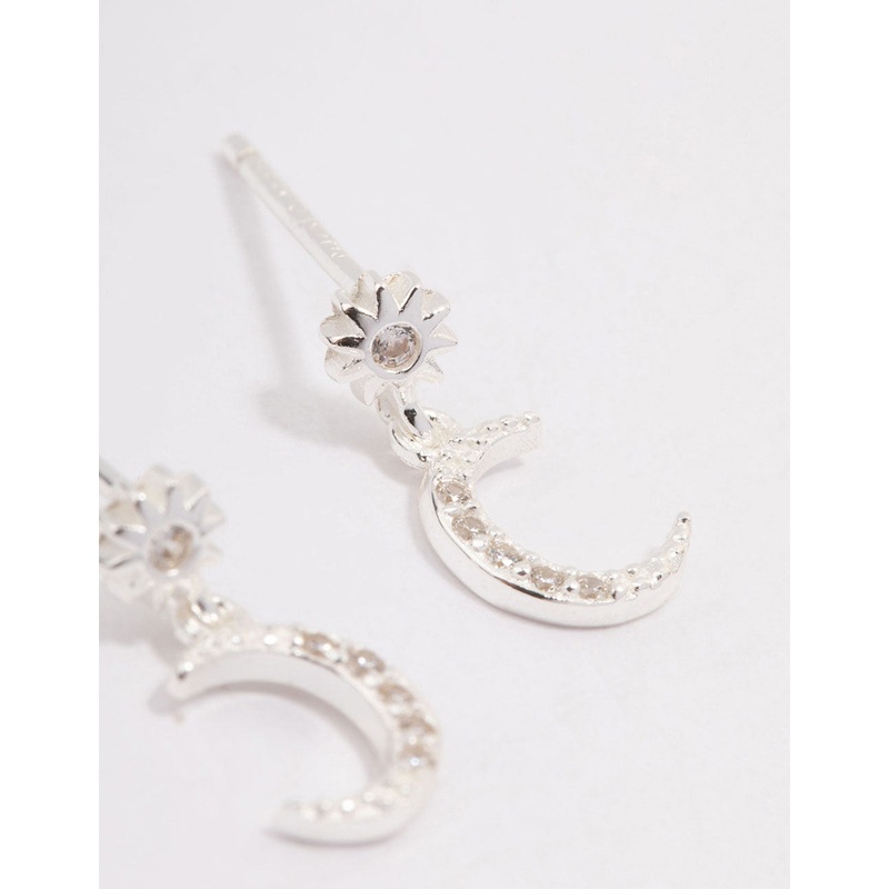 Sterling Silver Cubic Zirconia Drop Stud Earrings