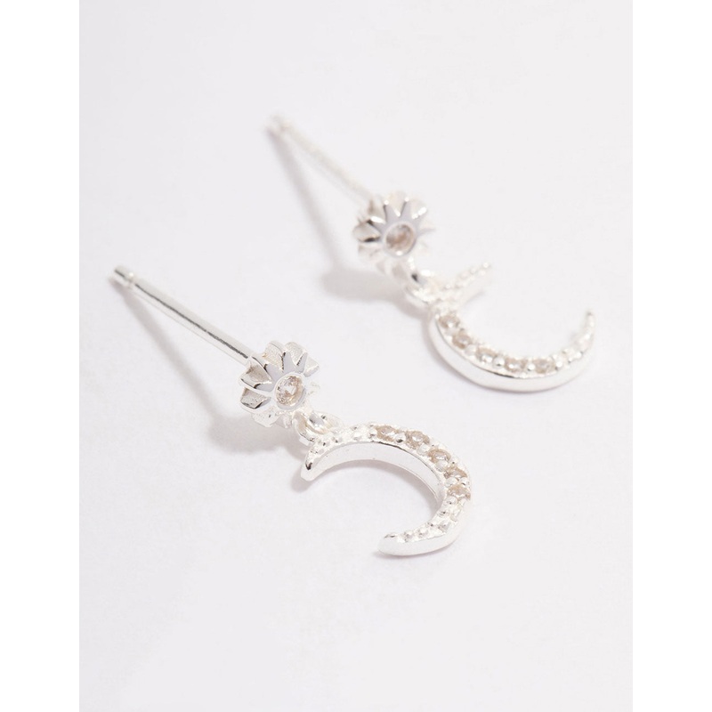 Sterling Silver Cubic Zirconia Drop Stud Earrings