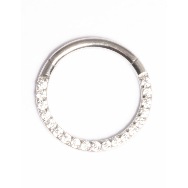 Titanium Cubic Zirconia 10mm Clicker Ring