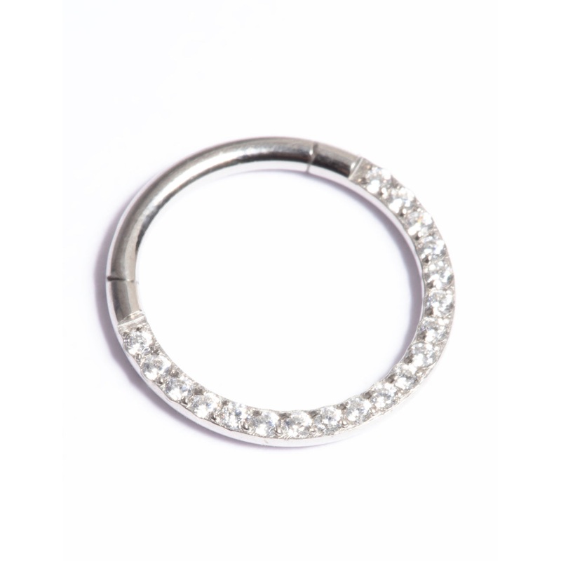 Titanium Cubic Zirconia 10mm Clicker Ring