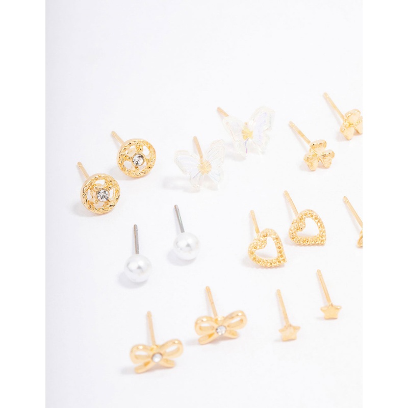 Gold Butterfly Stud Earrings 12-Pack