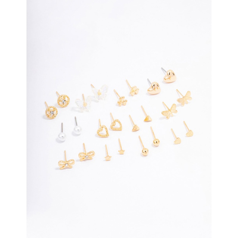 Gold Butterfly Stud Earrings 12-Pack