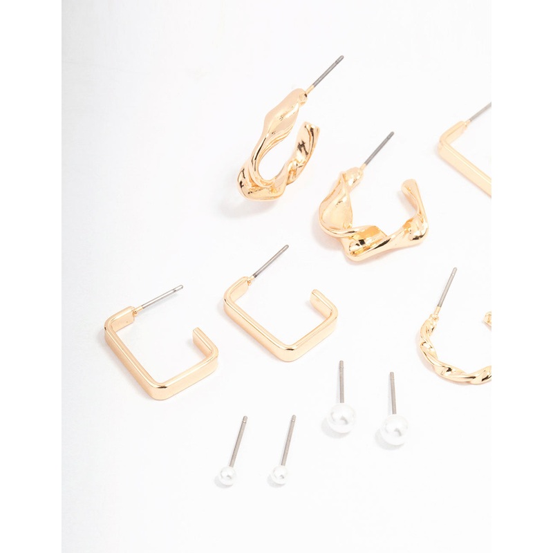 Gold Pearl Bar Hoop Earring 8-Pack