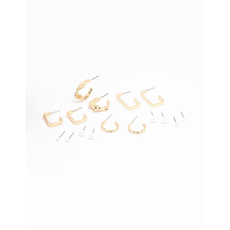 Gold Pearl Bar Hoop Earring 8-Pack