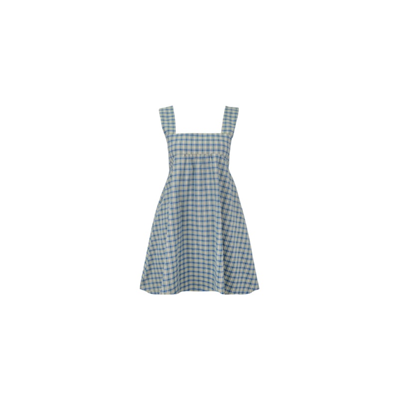 MARGIE TIE MINI DRESS BLUE YELLOW CHECK