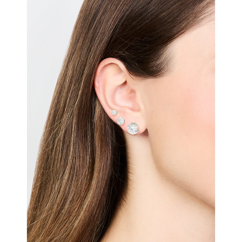 Waterproof Stainless Steel Graduating Cubic Zirconia Earring 3-Pack