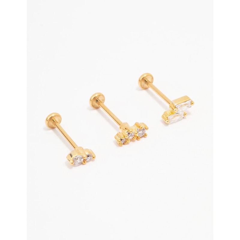 Gold Plated Surgical Steel Double Baguette Flat Back 3-Pack